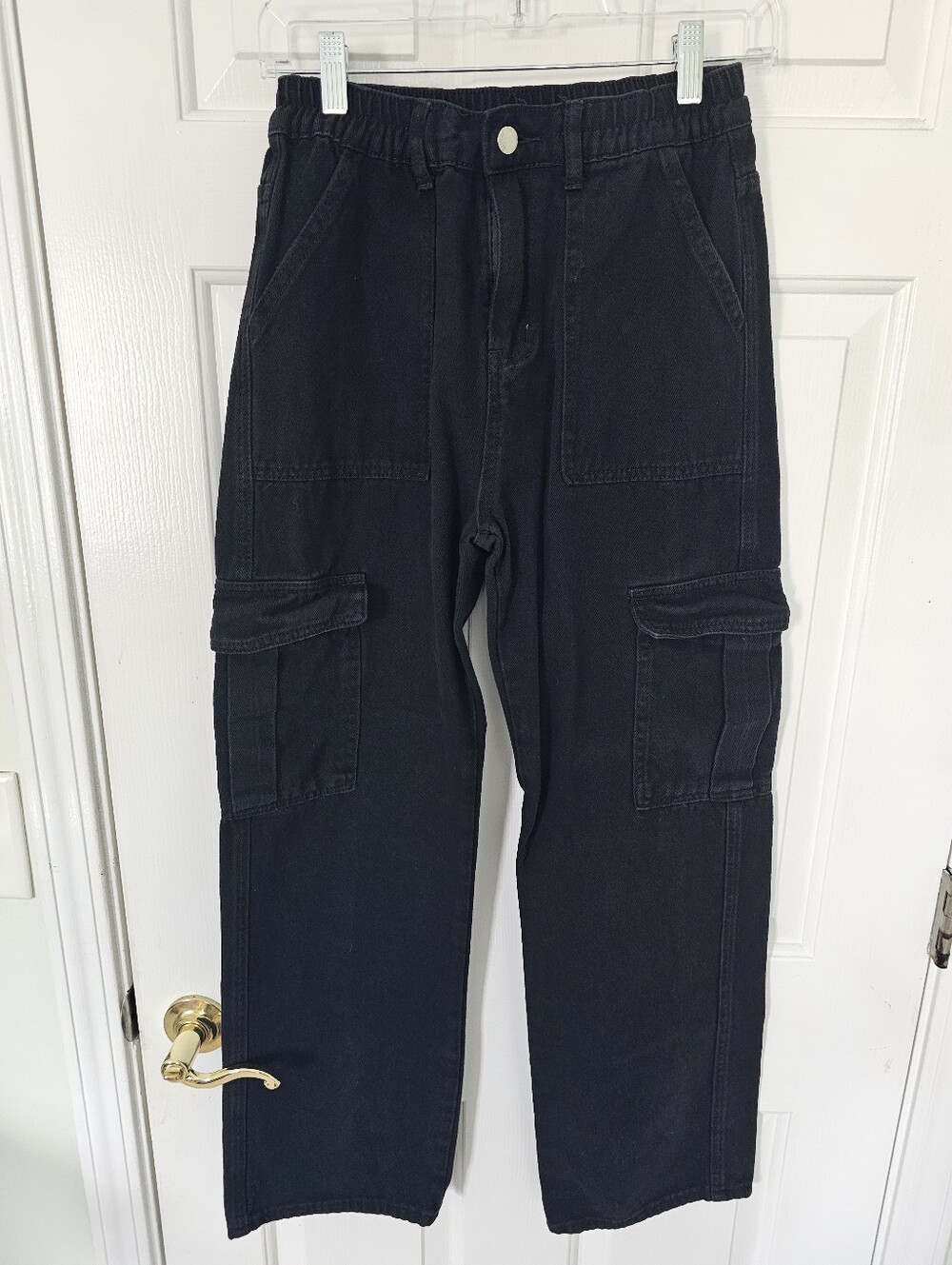 Black Cotton Cargo Pants Utility Wide Leg High Rise Size XS